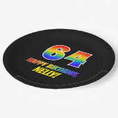 64誕生日:はっきりした,おもしろい,シンプル虹, 64 ペーパープレート (アングル)