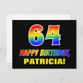 64誕生日:はっきりした,おもしろい,シンプル虹, 64 ポストカード (正面/裏面)