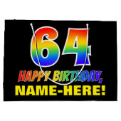 64誕生日:はっきりした,おもしろい,シンプル虹， 64 ラージペーパーバッグ (裏面)
