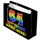 64誕生日:はっきりした,おもしろい,シンプル虹， 64 ラージペーパーバッグ (正面アングル)