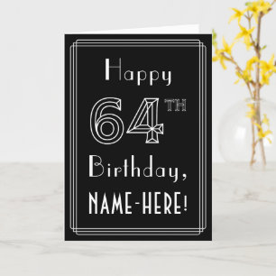 64誕生日:アールデコスタイル番号64および名前をカスタムする カード