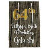 64誕生日:エレガントフェイク金ゴールドルック#,フェイク Wood ミディアムペーパーバッグ (裏面)