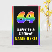 64誕生日:カラフルレインボー# 64,名前をカスタムする カード (黄色い花)