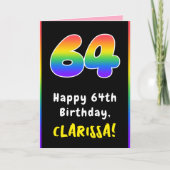 64誕生日:カラフルレインボー# 64,名前をカスタムする カード (正面)