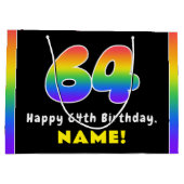 64誕生日:カラフルレインボー# 64,名前をカスタムする ラージペーパーバッグ (裏面)