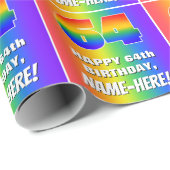 64誕生日: カラフル、おもしろいレインボーパターン# 64 ラッピングペーパー (ロールコーナー)