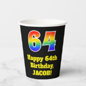 64誕生日:カラフル、おもしろい、エキサイティング、虹64 紙コップ (正面)