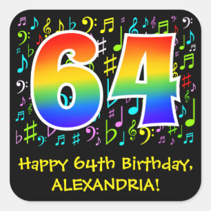 64誕生日:カラフルMusic Symbols, Rainbow 64 スクエアシール