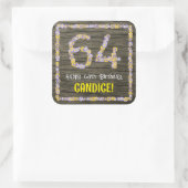 64誕生日:フローラ番号フェイク、木目、名前 スクエアシール (バッグ)
