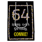 64誕生日:フローラ花数名前をカスタムする ミディアムペーパーバッグ (裏面)