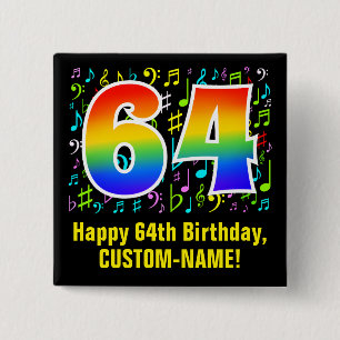 64誕生日:ミュージカラフルックシンボル，レインボー64 缶バッジ