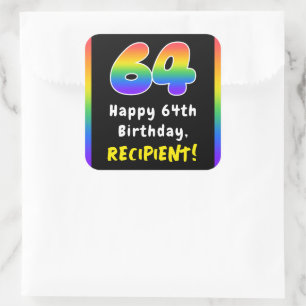 64誕生日:レインボースペクトル# 64、名前をカスタムする スクエアシール