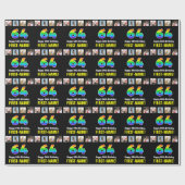 64誕生日:レインボー「64」、写真カスタムと名前 ラッピングペーパー (フラット)
