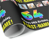 64誕生日:レインボー「64」、写真カスタムと名前 ラッピングペーパー (ロールコーナー)