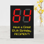 64誕生日：レッドデジタルクロックスタイル「64」 +名前 カード (黄色い花)
