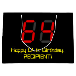 64誕生日：レッドデジタルクロックスタイル「64」 +名前 ラージペーパーバッグ