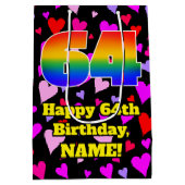 64誕生日：愛するハートパターン、虹# 64 ミディアムペーパーバッグ (裏面)