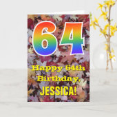 64誕生日、素朴紅葉、虹「64」 カード (黄色い花)