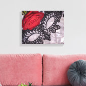 6418 – 黒のマスカレードマスクと赤いバラ キャンバスプリント (インサイチュ (リビング))