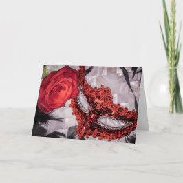 6439 – 赤いバラと赤いマスカレードマスク カード