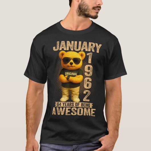 64 Year Old January 1962 Teddy Bear 64th Birthday  Tシャツ (正面)