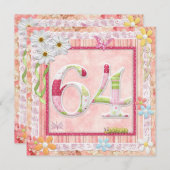 64th誕生日パーティースクラップブック作りスタイル 招待状 (正面/裏面)