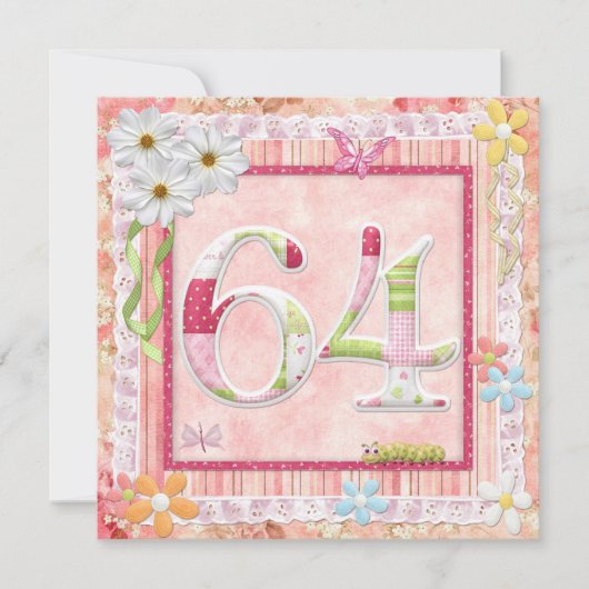 64th誕生日パーティースクラップブック作りスタイル 招待状 (正面)