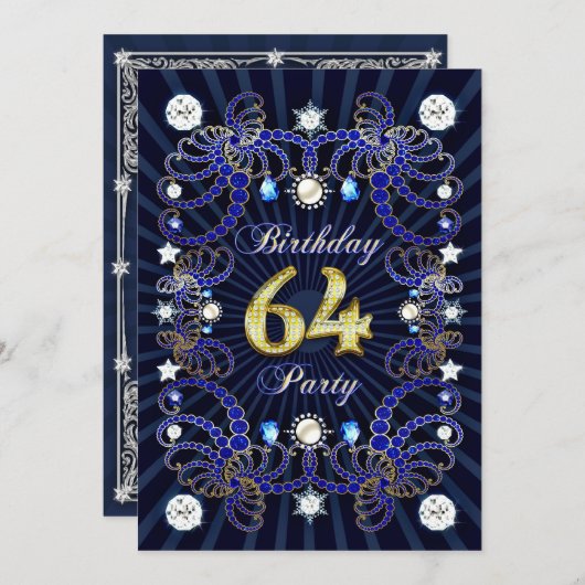 64th誕生日パーティー招待状と宝石の塊 招待状 (正面/裏面)