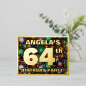 64th誕生日パーティー:, はっきりした Fireworks Look 箔招待状ポストカード (立ち正面)