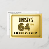 64th誕生日パーティー～アールデコスタイル"64" +名前 箔招待状ポストカード (正面/裏面)