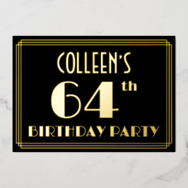 64th誕生日パーティー：アールデコルック"64"、名前 箔招待状
