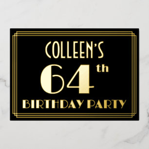 64th誕生日パーティー：アールデコルック"64"、名前 箔招待状