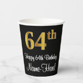 64th誕生日-エレガント豪華なフェイク金ゴールドルック# 紙コップ (正面)