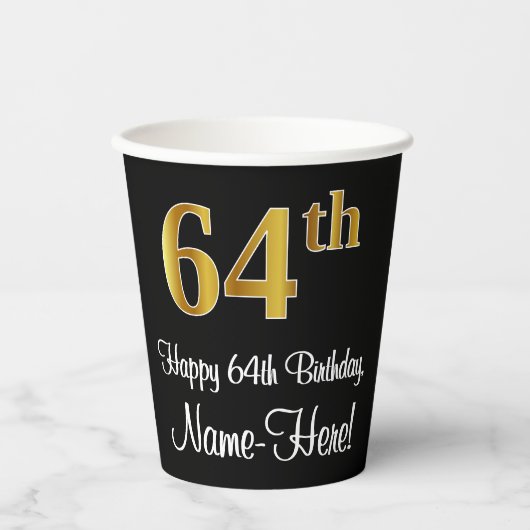 64th誕生日-エレガント豪華なフェイク金ゴールドルック# 紙コップ (正面)