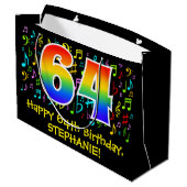 64th誕生日-カラフル Music Symbols, Rainbow 64 ラージペーパーバッグ (裏面アングル)