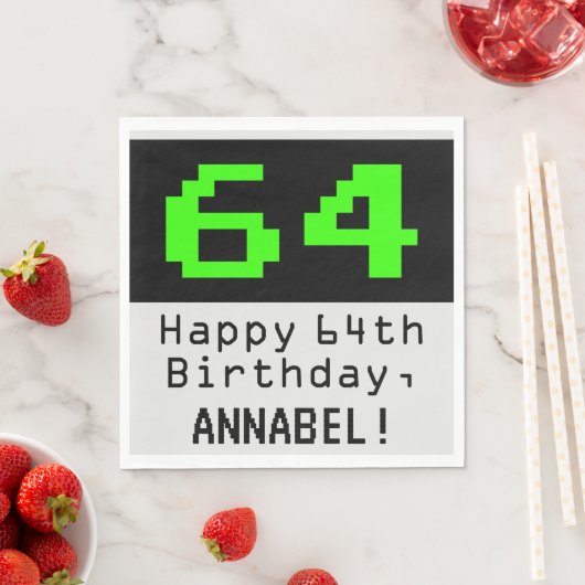 64th誕生日 – ネルディ/オタク系のスタイル「64」と名前 スタンダードランチョンナプキン (インサイチュ)