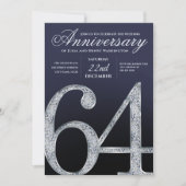 64th Anniversary Diamond Silver Navy Blue Modern 招待状 (正面)
