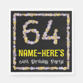 64th Birthday: Floral Flowers Number, Custom Name スタンダードランチョンナプキン (正面)