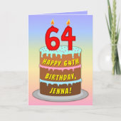 64th Birthday — Fun Cake & Candles, w/ Custom Name カード (正面)