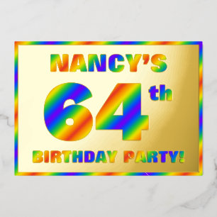 64th Birthday Party —おもしろい、レインボースペクトル「64」 箔招待状