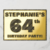 64th Birthday Party — はっきりしたWood Grainフェイク文字 箔招待状 (正面)