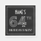 64th Birthday Party:アールデコスタイル+名前をカスタムする スタンダードランチョンナプキン (正面)