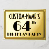 64th Birthday Party —アールデコ検索「64」 +名前 箔招待状 (正面)