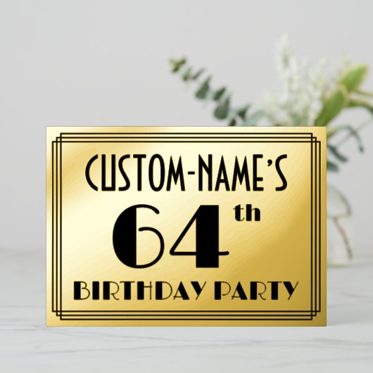 64th Birthday Party —アールデコ検索「64」 +名前 箔招待状 (立ち正面)