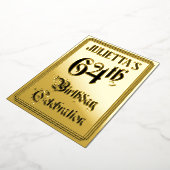 64th Birthday Party – スクリプエレガントト+名前をカスタムする 箔招待状 (回転した状態)