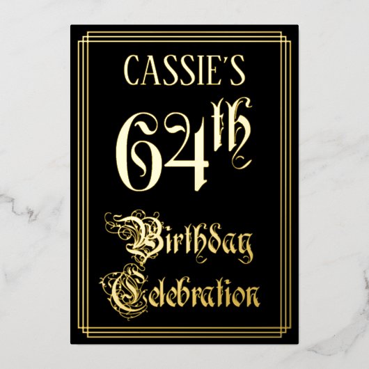 64th Birthday Party – スクリプファンシート&名前をカスタムする 箔招待状 (正面)