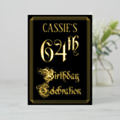 64th Birthday Party – スクリプファンシート&名前をカスタムする 箔招待状 (立ち正面)
