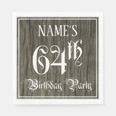 64th Birthday Party — ファンシー Script, フェイク Wood Look スタンダードランチョンナプキン (正面)