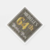 64th Birthday Party — フェイク金ゴールド&ウッドフェイク・ルックス スタンダードランチョンナプキン (角)