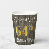 64th Birthday Party — フェイク金ゴールド&ウッドフェイク・ルックス 紙コップ (裏面)